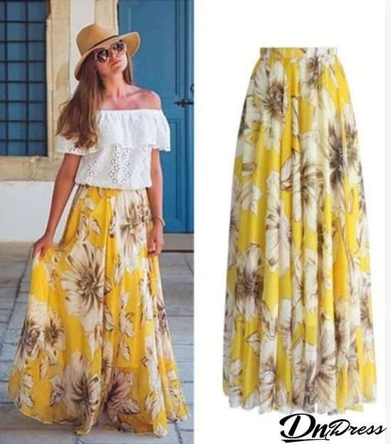 Women Fashion Bohemian Floral Print Skirt