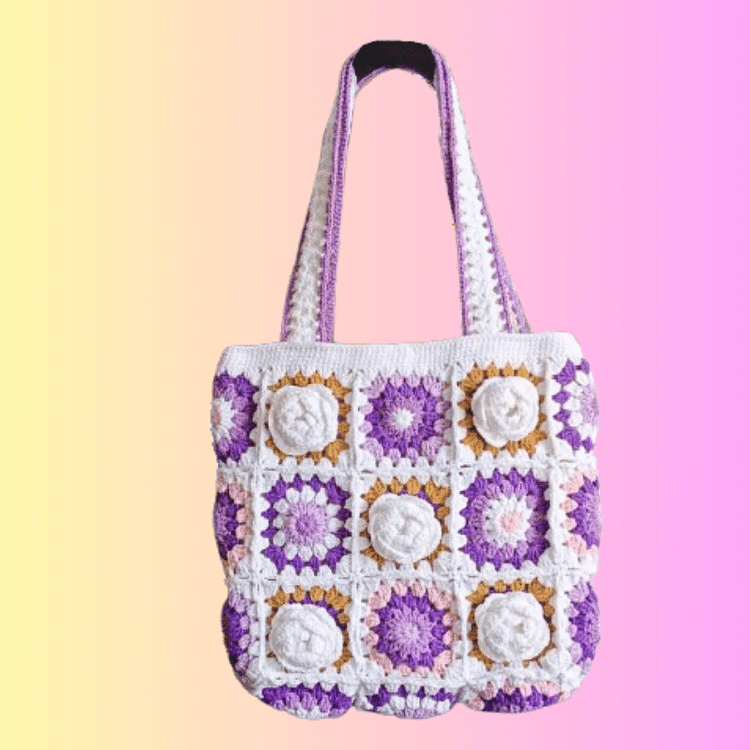 Lulusnow Handmade Purple 3D Camellia Bag 2023 Crochet Tote Bag Shoulder Bag, Amigurumi Flower Shoulder Bag, Handmade Bag for Girls