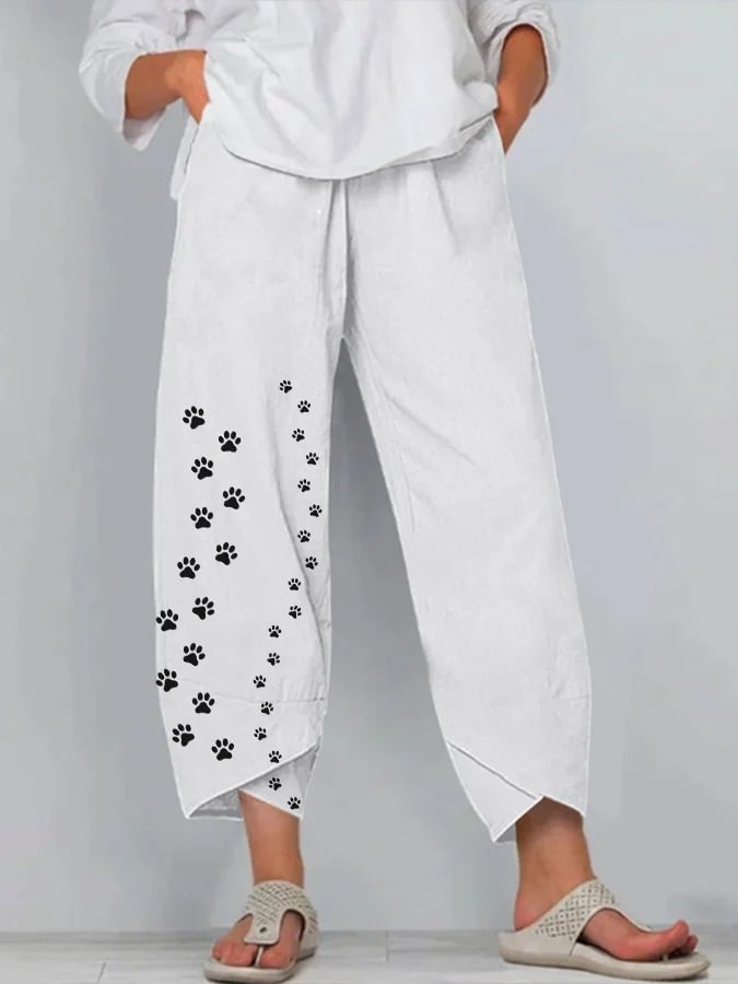 Women's Dog Paw Printed Pocket Casual Pants