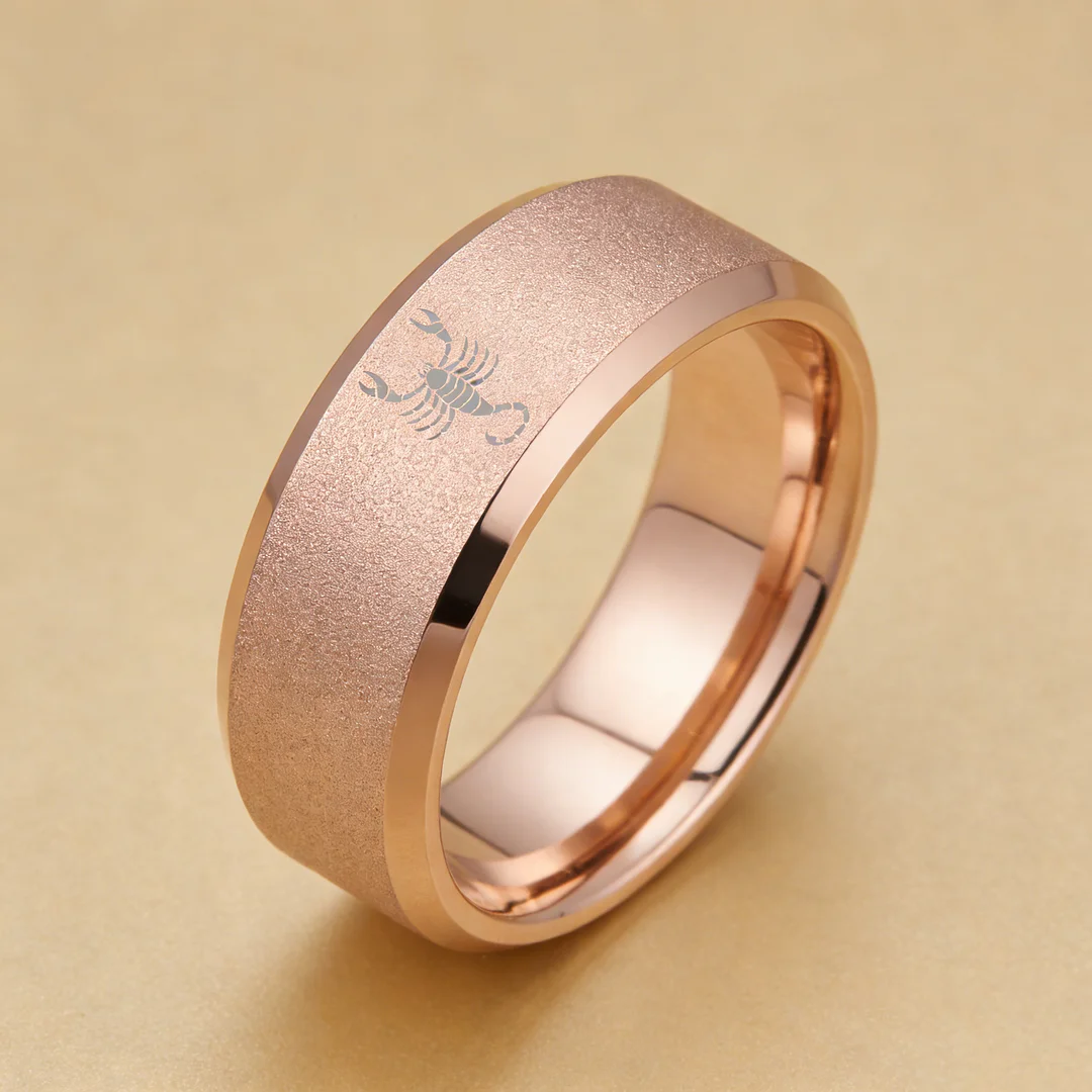 Rose Gold Scorpio Tungsten Wedding Ring Beveled Edges Rose Gold Laser Etched Couple Tungsten Carbide Rings 4MM 6MM 8MM