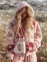 Women's Patchwork Floral Print Plush Hoodie