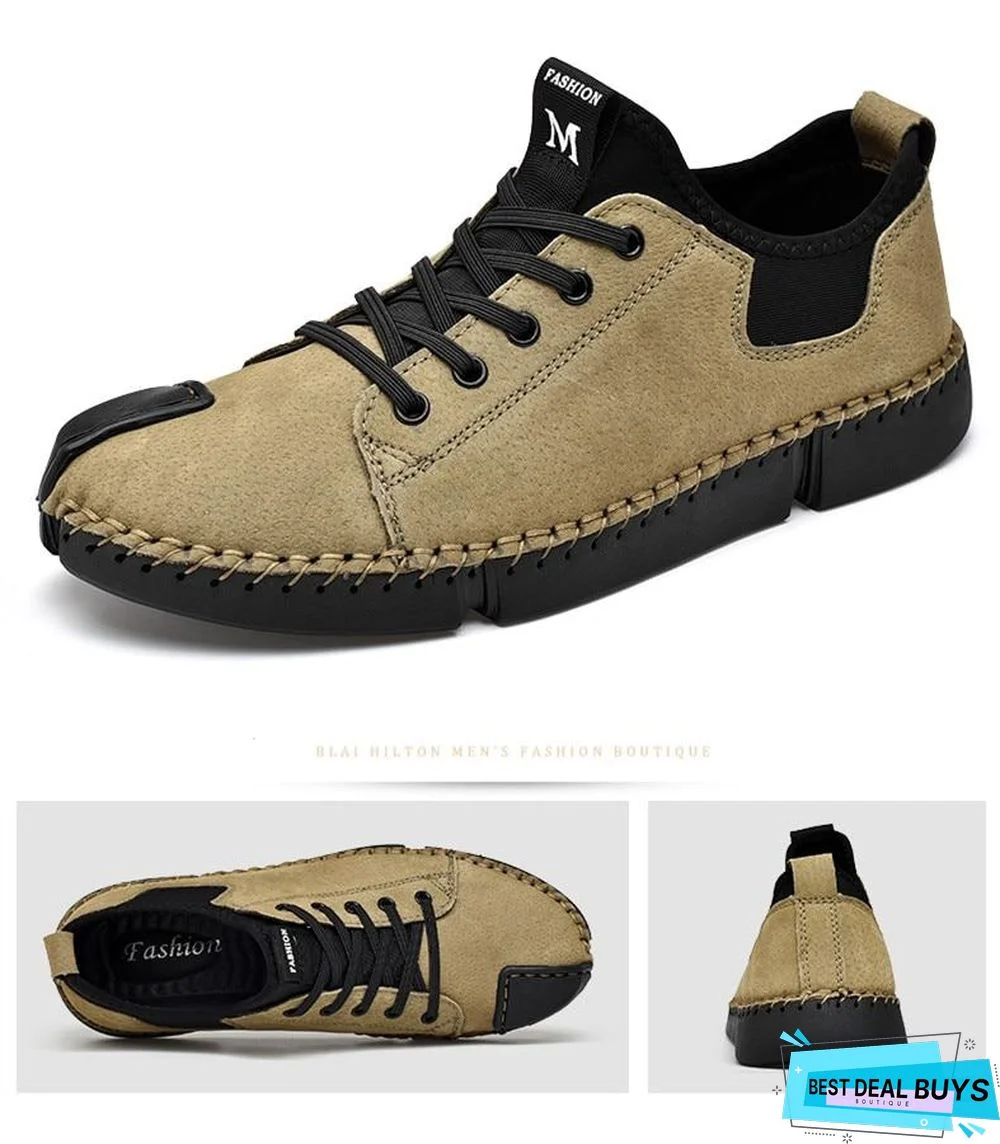 Men Leather Casual Big Size Flats Shoes