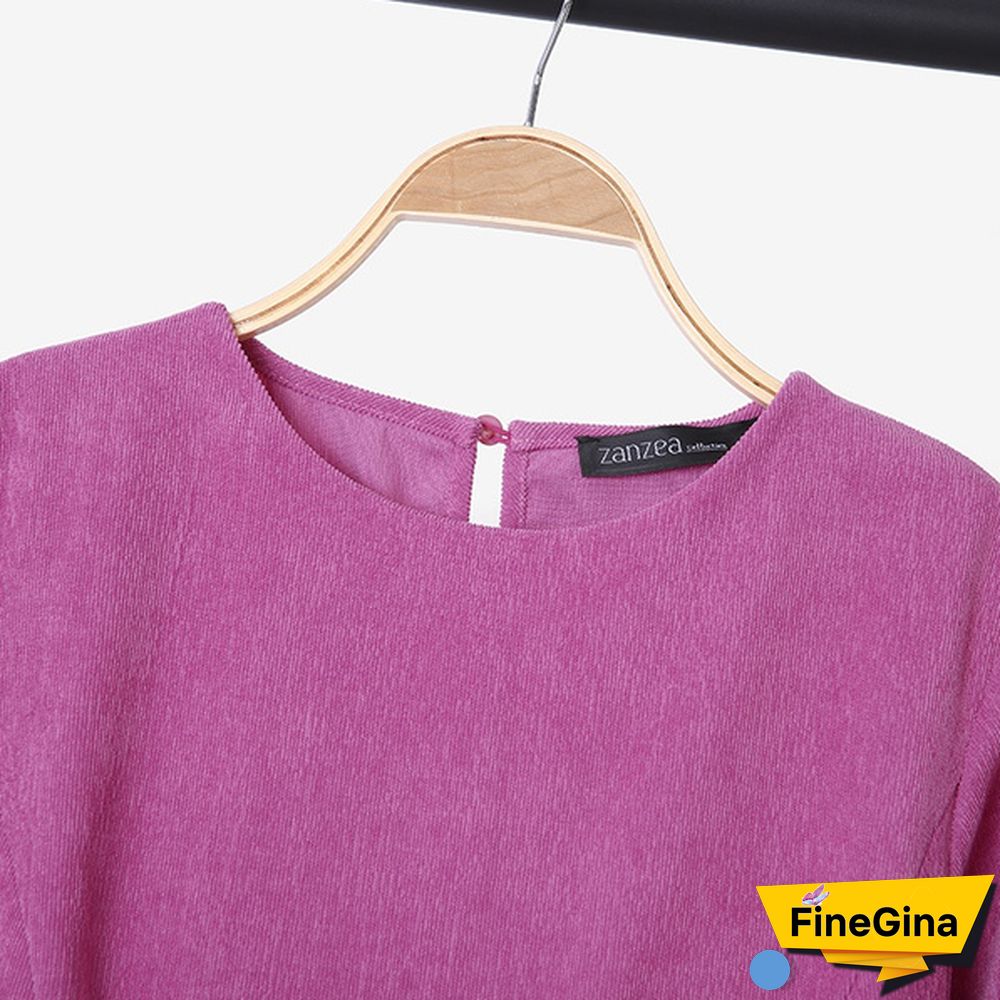 Women Corduroy Long Sleeve A Line Dress Plus Size Mini Tunic Dress