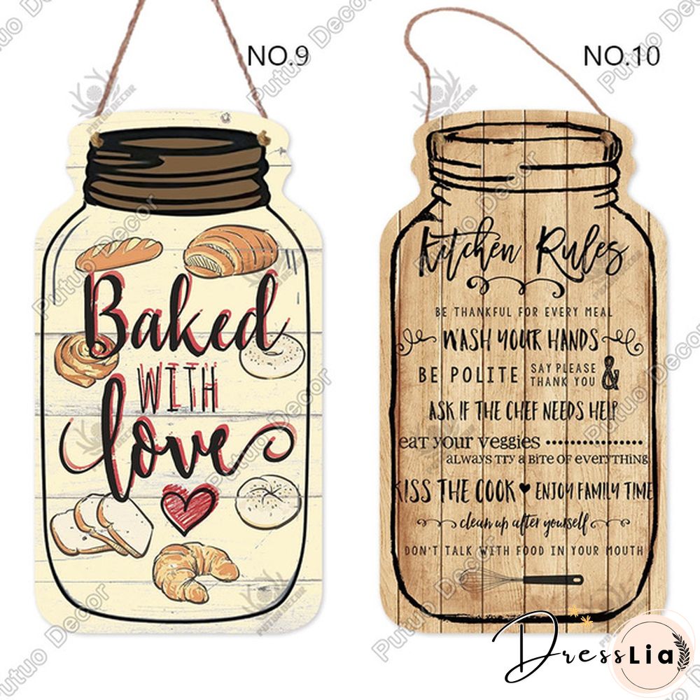 Putuo Decor-Kitchen Mason Jar Shape Plaque Wooden Signs for Rustic Kitchen Home Wall Decor（4.5"&times;8.3"）