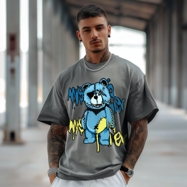 Patch Bear Print Trendy T-shirt