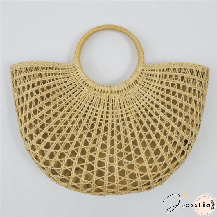 New Beach Portable Simple Moon Hollow Straw Bag