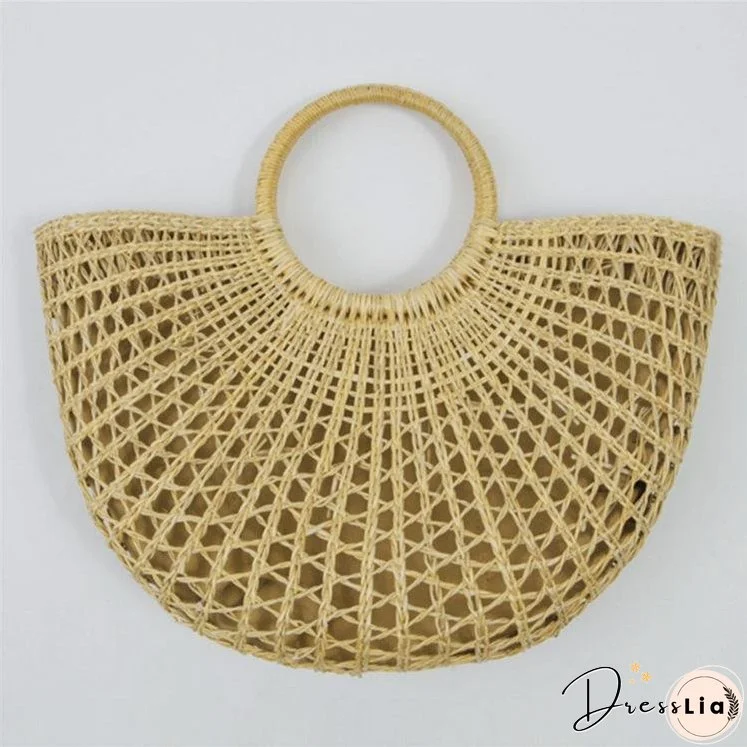 New Beach Portable Simple Moon Hollow Straw Bag