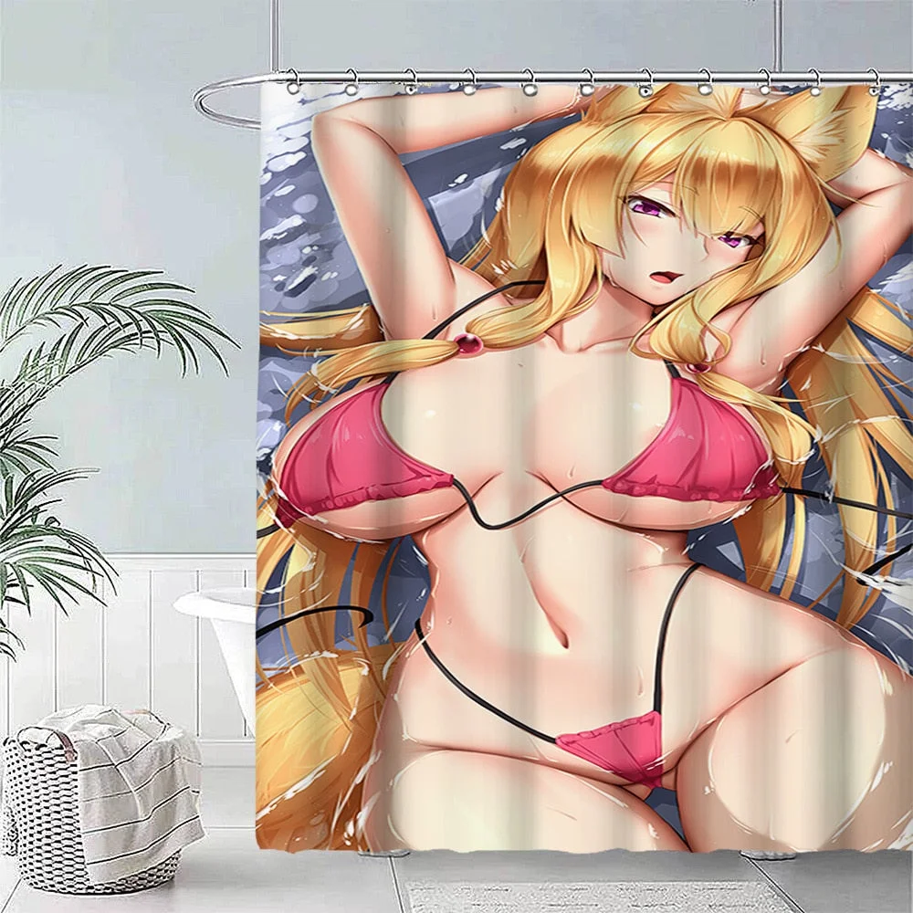Anime Big Breasted Girl Printing Shower Curtain Bathroom Supplies High-quality Waterproof Bathroom Decoration with Hook Curtain