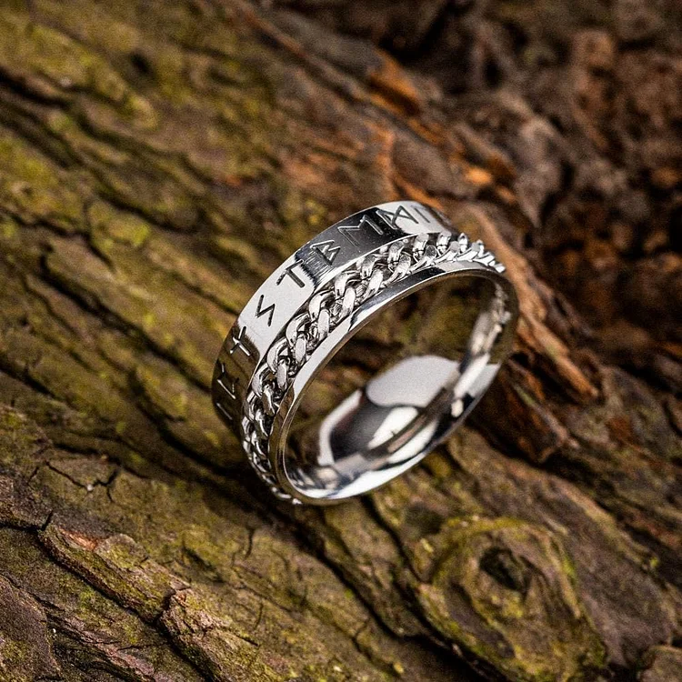 Coutureaura Viking Runes Chain Stainless Steel Spinner Ring