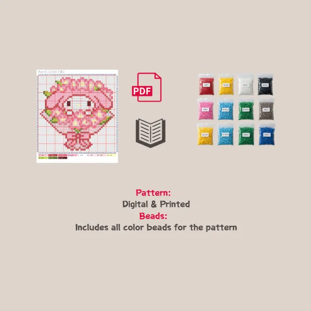 Bouquet Melody Pixel Pattern Fuse Bead Kit  | Cute DIY Fuse 1150 Beads Set