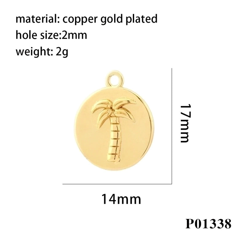 Minimalist Tree Heart Shape Eye Copper Plating Inlay Zircon 18k Gold Plated Charms