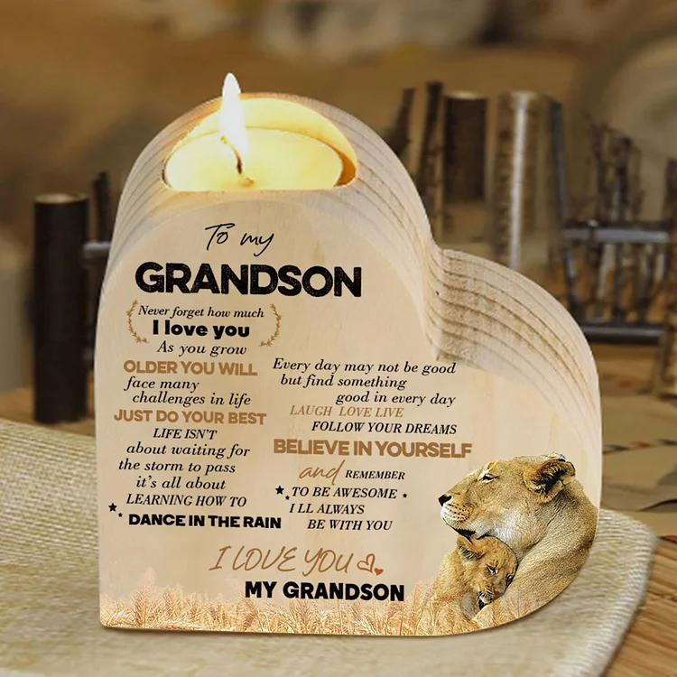 To My Grandson Wooden Heart Candle Holder "remember how much I love you"