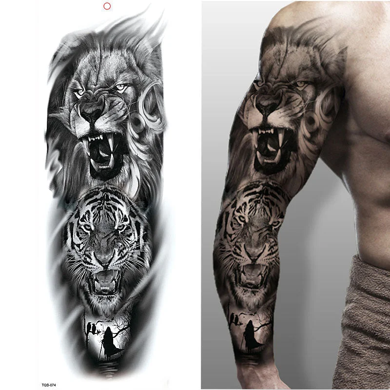 1 Sheets Full Arm Leg Extra Large Temporary Tattoos, Body Art For Men And Women - Wolf,Tiger,Bear,Warrior,Tribal Symbol 515
