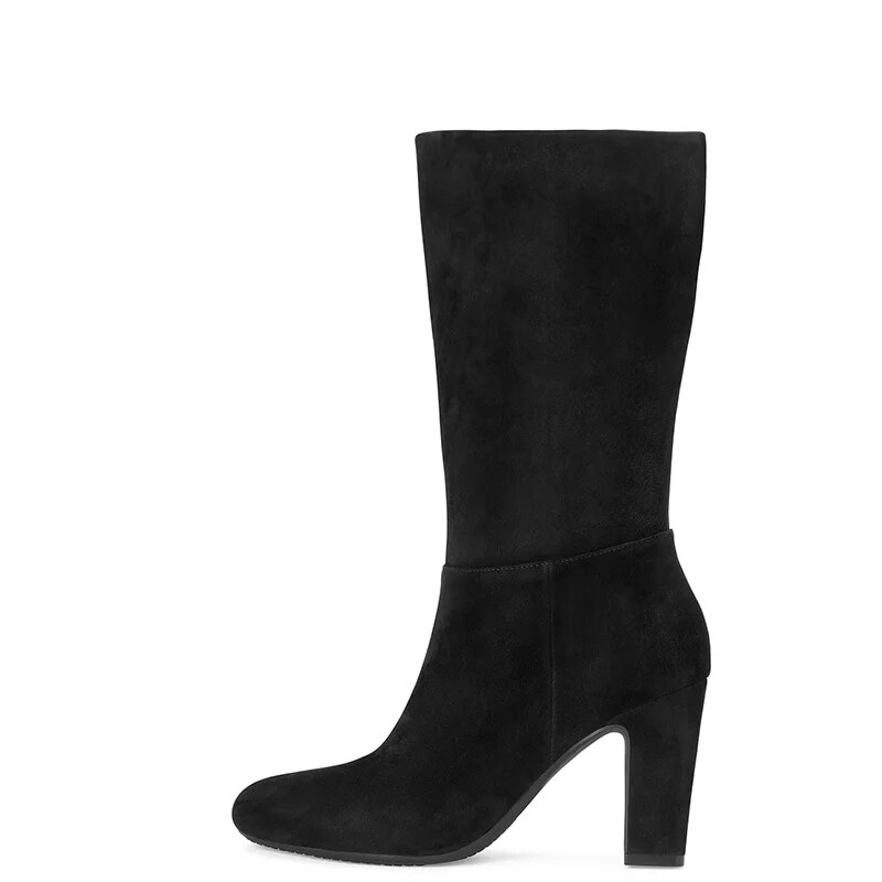 TAAFO Black Knee Long Boots High Square Heels Women Round Toe Shoes For Ladies