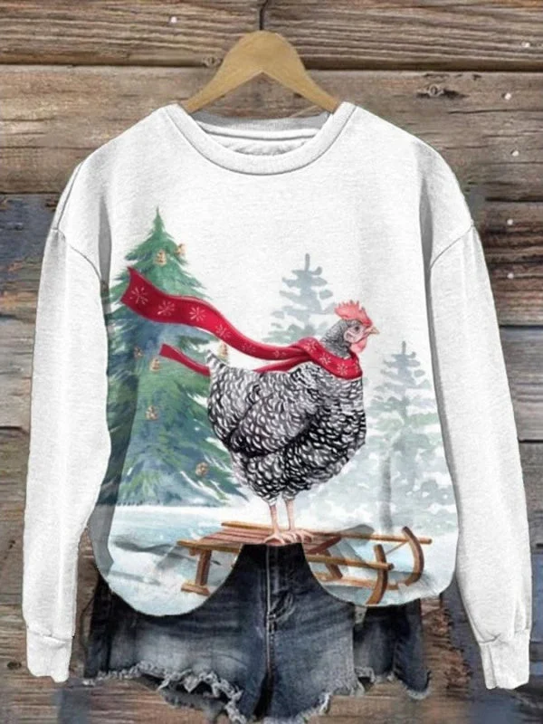 Women's Long Sleeve Scoop Neck Graphic Printed Tops