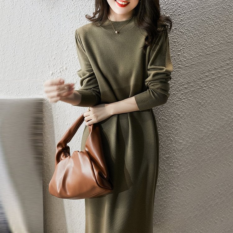 Elegant Plain Long Sleeve Acrylic Dresses