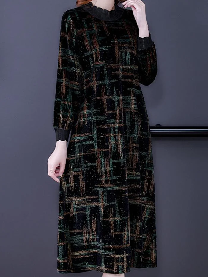 Fashionable and Elegant Printed Gold Velvet Dress