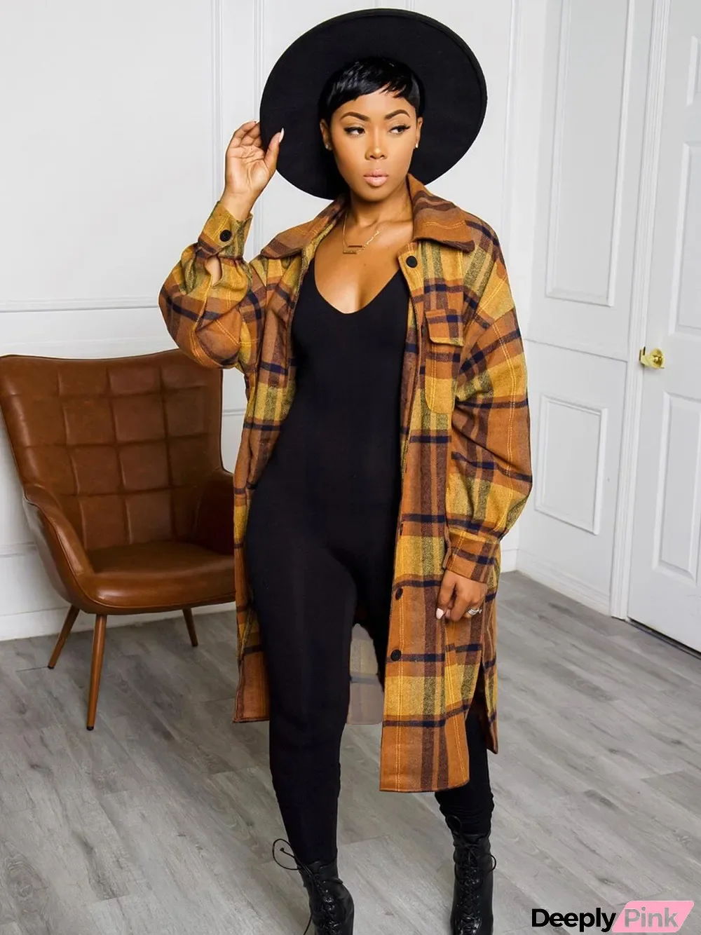 Plaid Print Split Long Coat