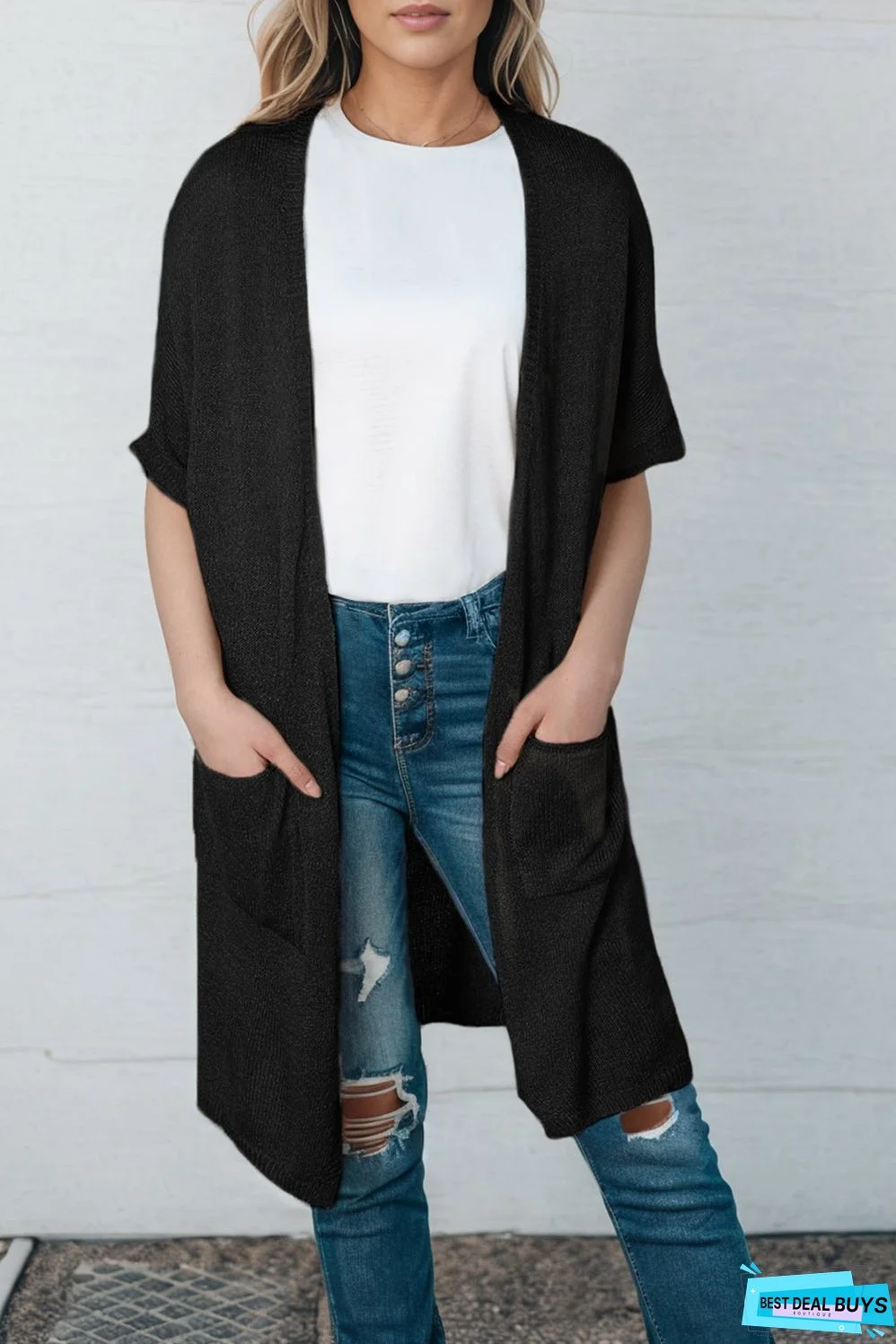 Open Front Sweater Cardigan with Pockets