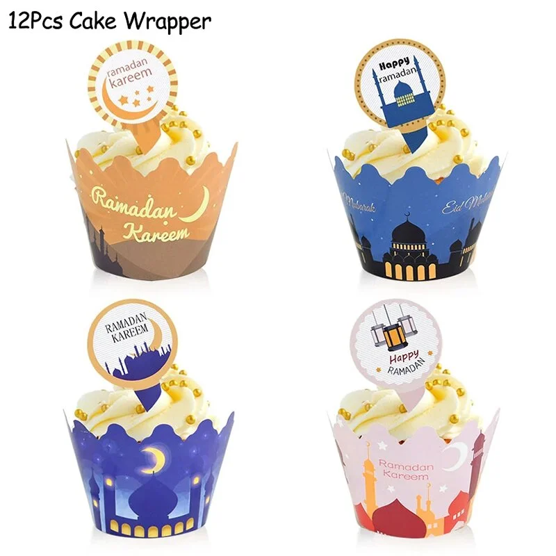 1set Eid Mubarak Disposable Tableware Paper Plates Cups for Ramadan Kareem Decoration Islamic Muslim Festival Party Supplies