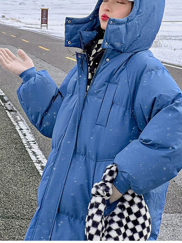 Women Long Sleeve Solid Zipper Loose Down Jacket Coats