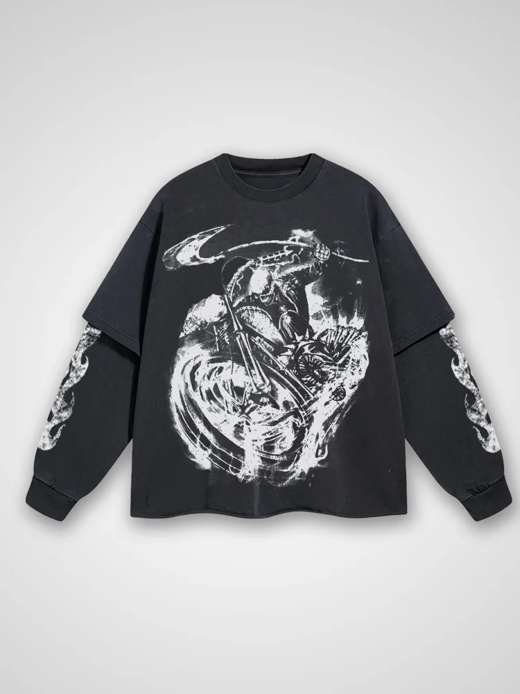 Dark Skeleton Knight Pattern Fake Two Long Sleeves