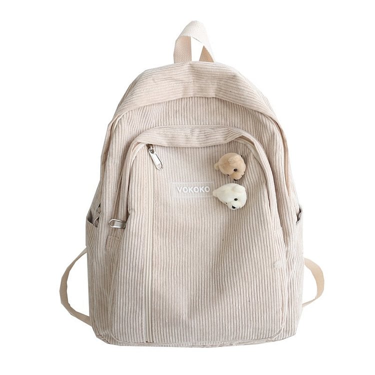 Kawaii Bear Pin Corduroy Backpack - Gotamochi Kawaii Shop, Kawaii Clothes