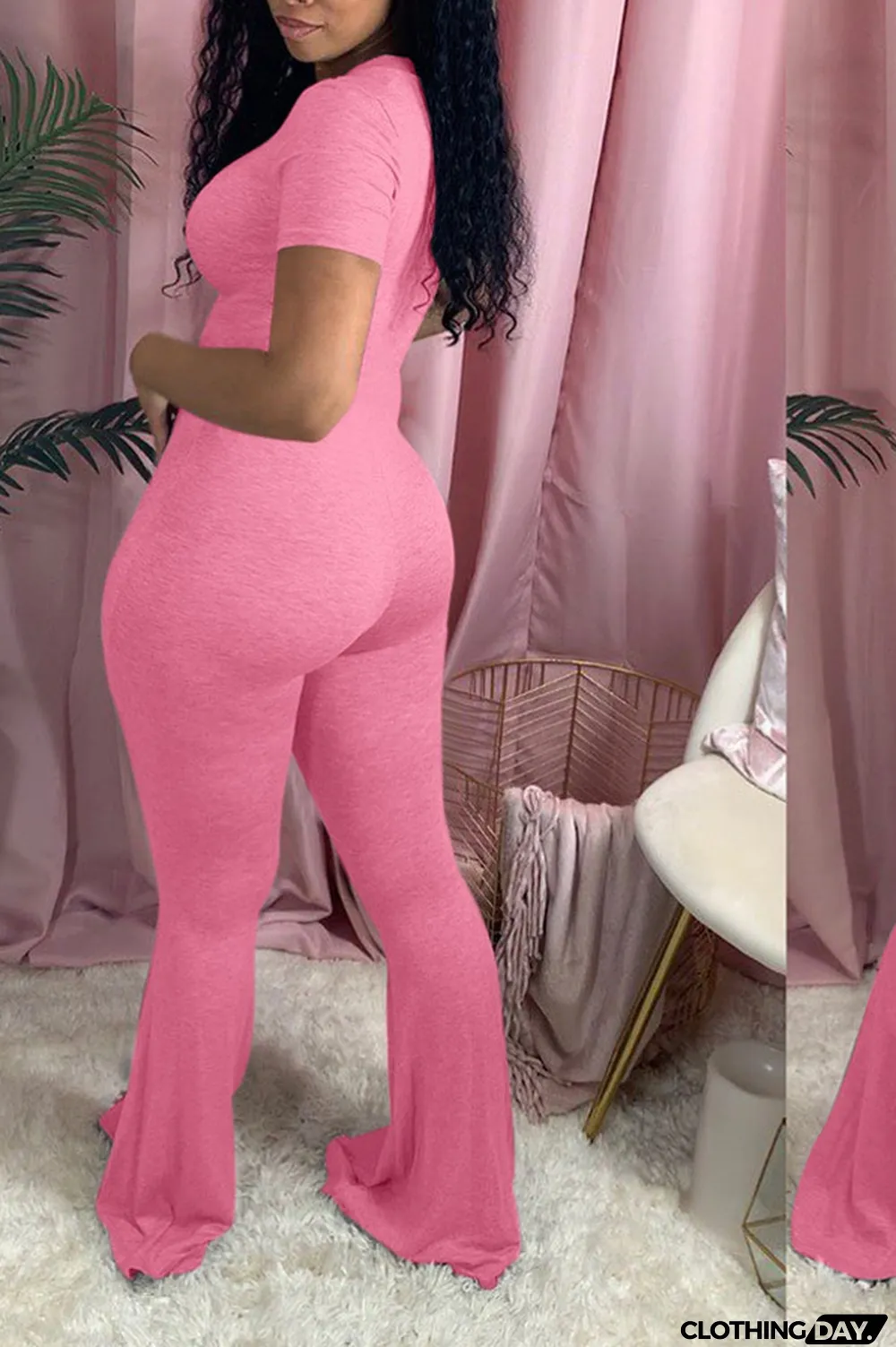 Black Sexy Patchwork Solid Short Sleeve O Neck Jumpsuits