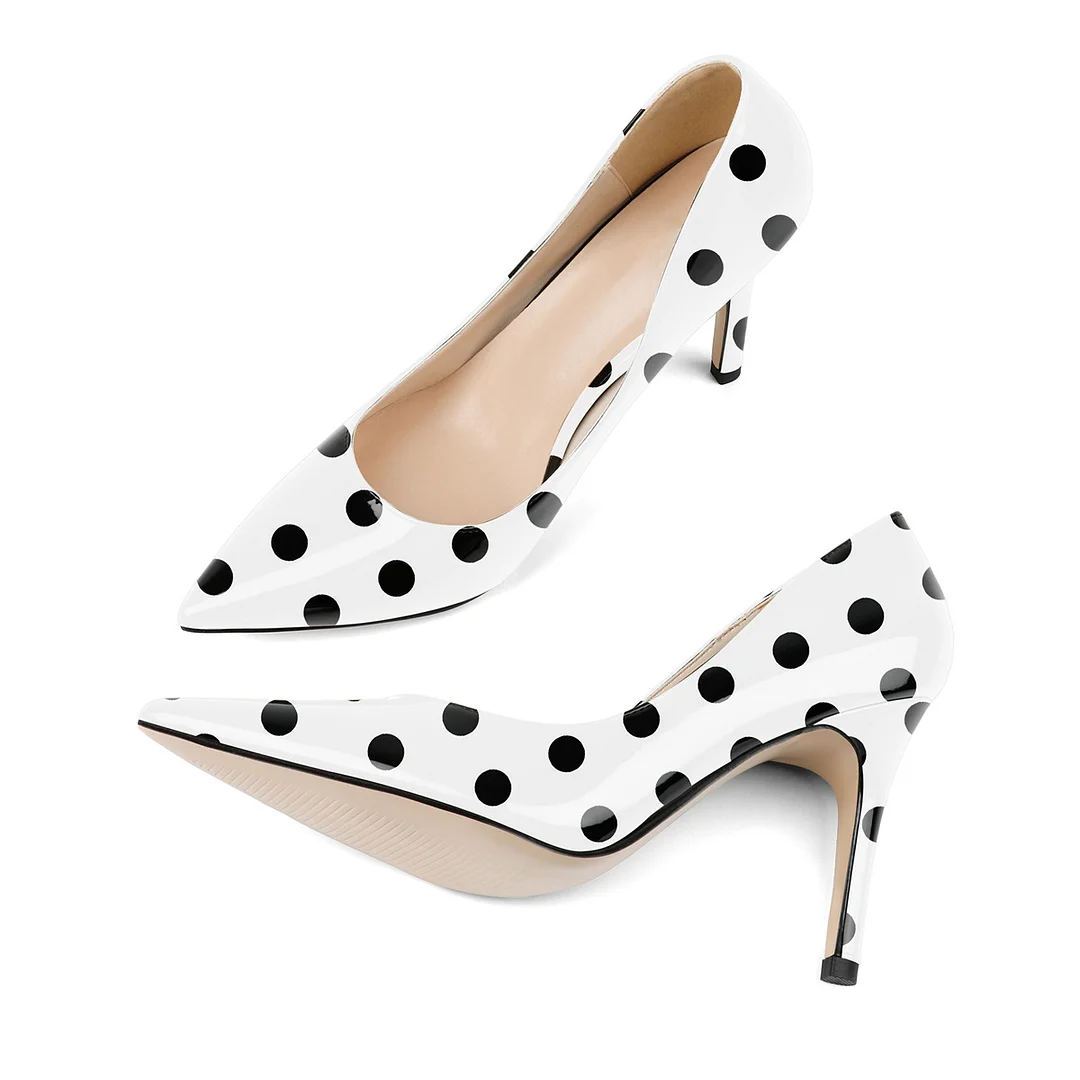 Black Polka Dots，9cm/3.54inch   Pointed Toe Pumps High Heel Sexy Stilettos Slip On Office Cute Evening Dress Stilettos