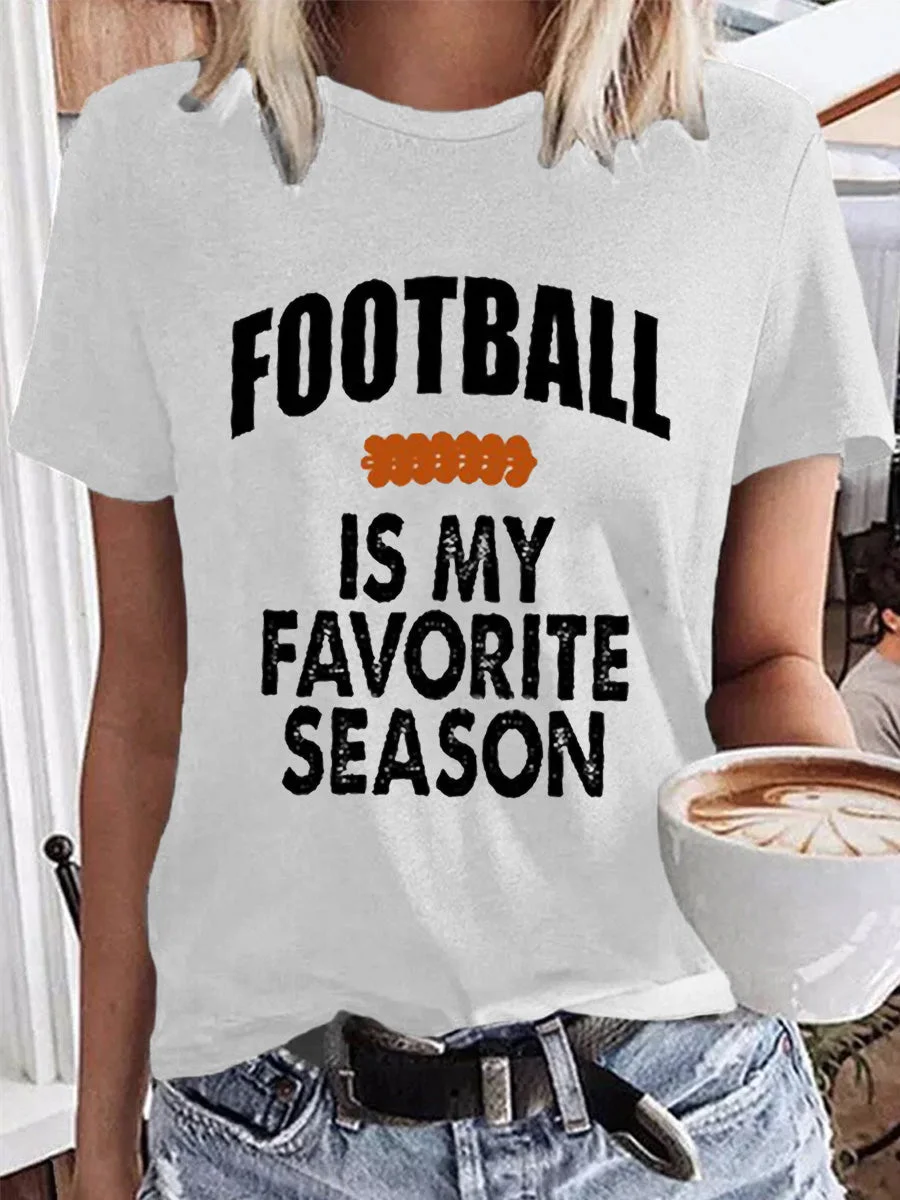 Football Is My Favorite Season Print Round Neck T-shirt