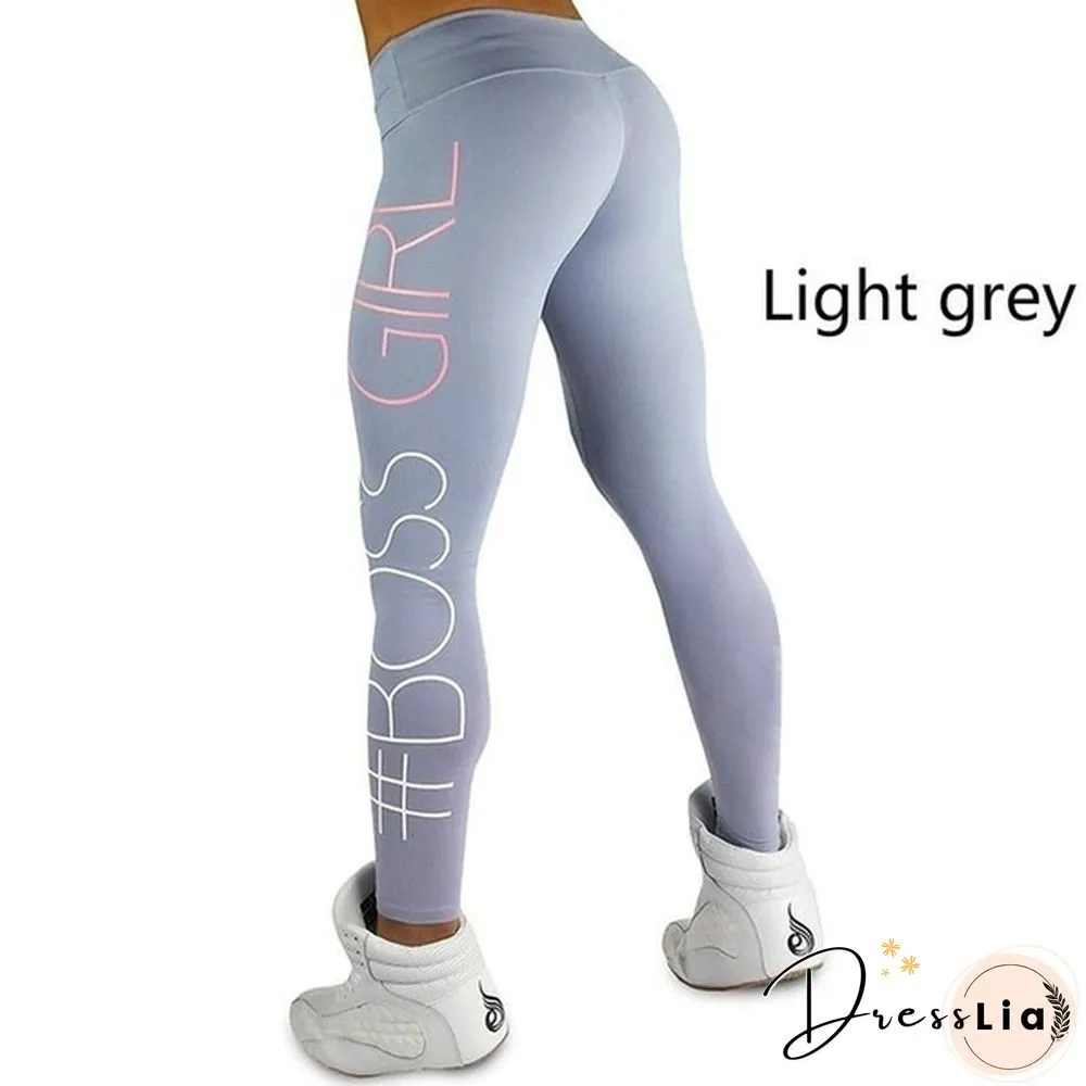 New Women's Pants Boss Girl Tight Package Hip Printing Yoga Leggings