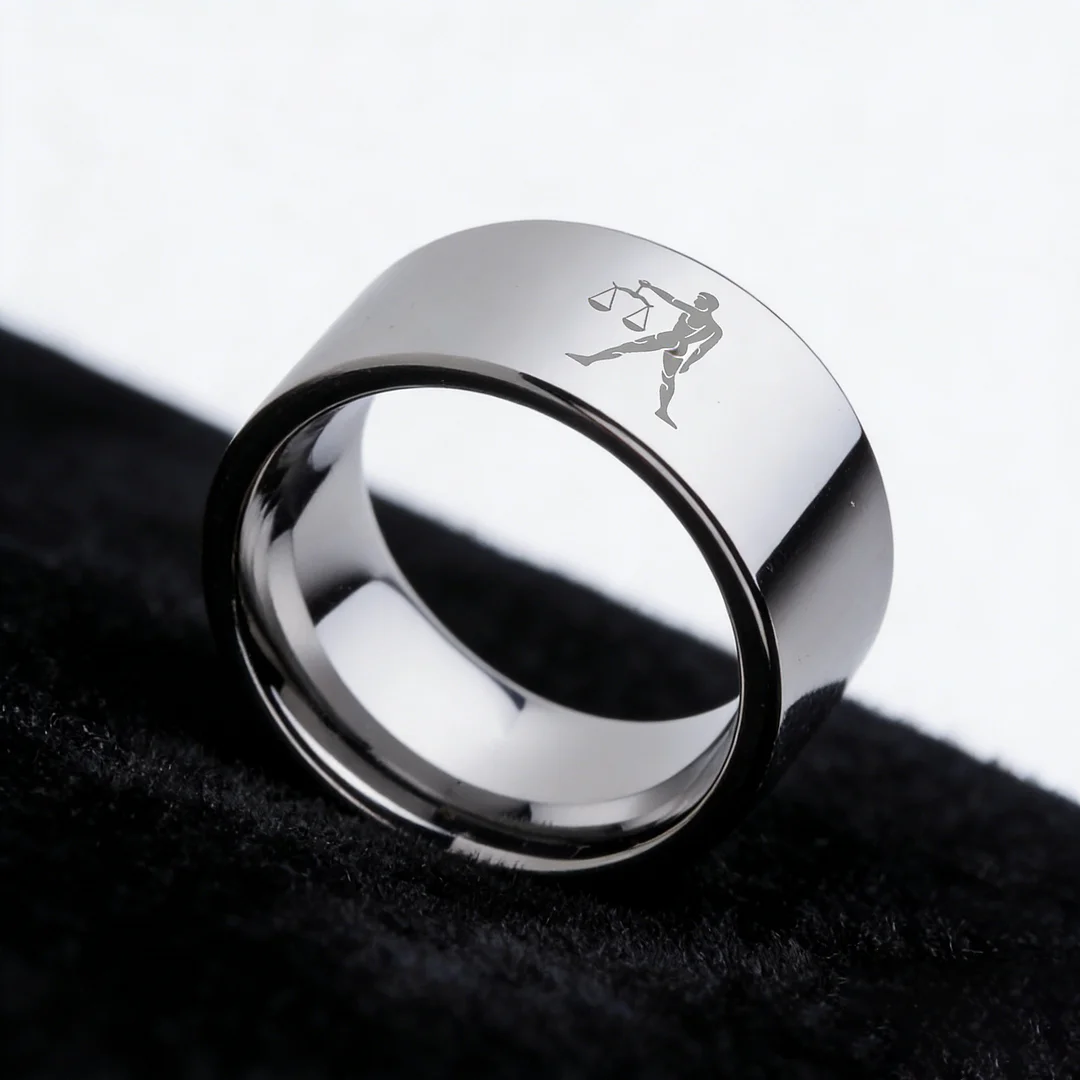 4MM 6MM 8MM 10MM Silver Flat Tungsten Wedding Bands Zodiac Libra Laser Couple Tungsten Carbide Rings