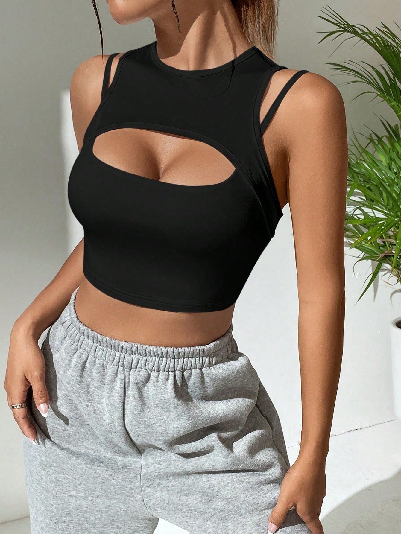 Front Cut-Out Sleeveless Crop Top