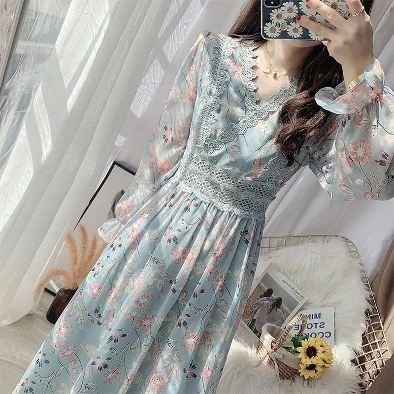 Chiffon lace A-line Butterfly Sleeve Floral Dress SS0966