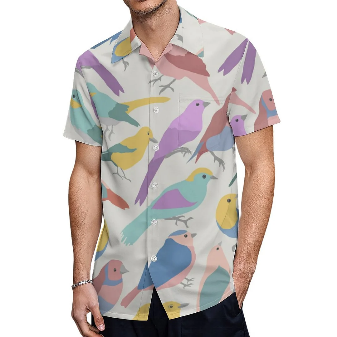 Short Sleeve Cool Colorful Pretty Bird Hawaiian Shirt Mens Button Down Plus Size Tropical Hawaii Beach Shirts