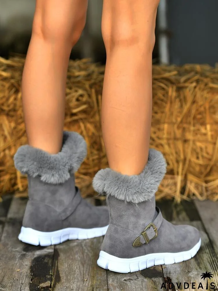Buckle Decor Thermal Lined Faux Suede Snow Boots