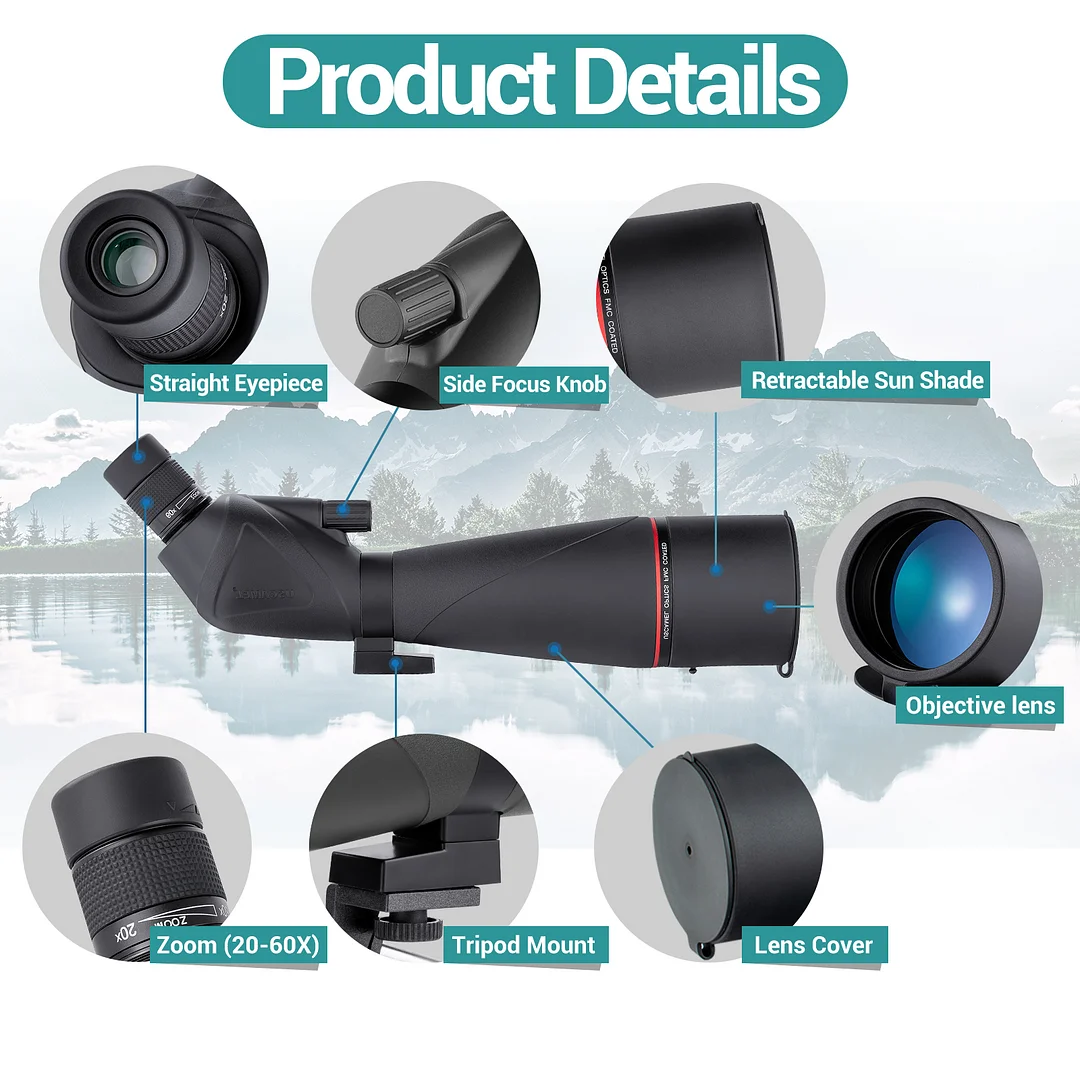 BEBANG Spotting Scope,20-60x80 HD Spotting Scope with Tripod, Carrying Bag and Scope Phone Adapter,Waterproof