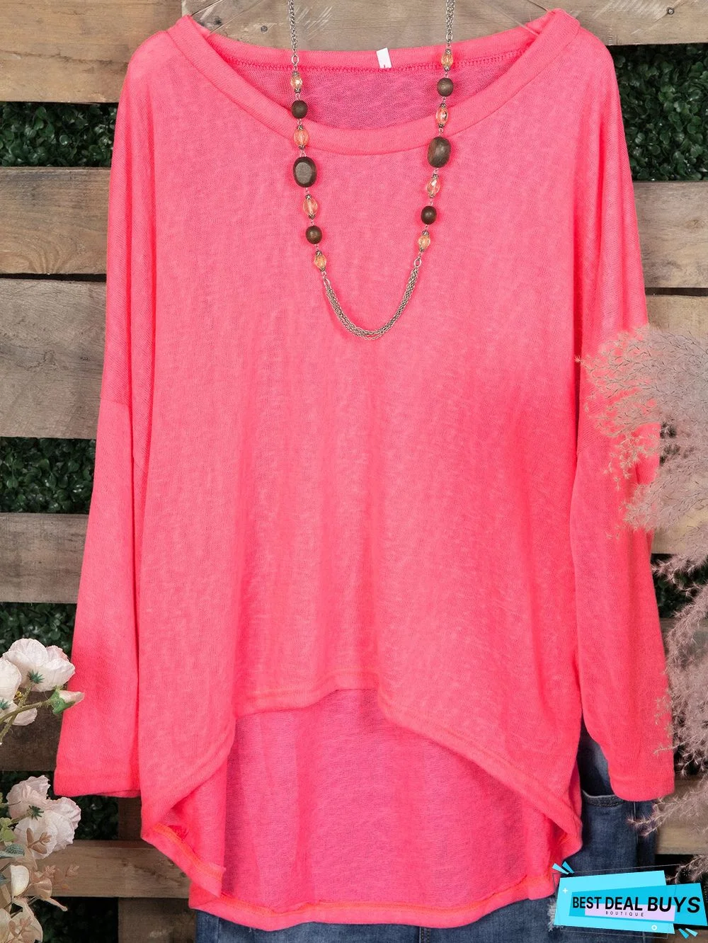 Woman Asymmetric Long Sleeve Casual Plain Casual Top