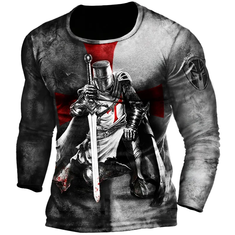 Men's "Knight Templar" Retro Print Tactical Outdoor Top / [viawink] /