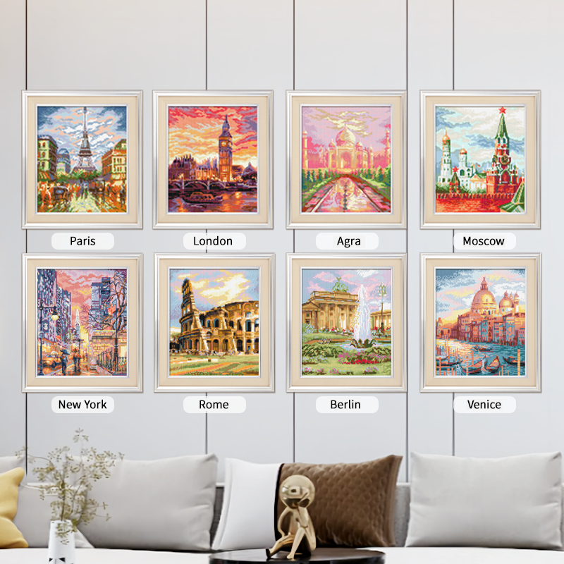 【KS Brand】World Famous Cities Full 14CT Pre-stamped Canvas(42*39cm) Cross Stitch