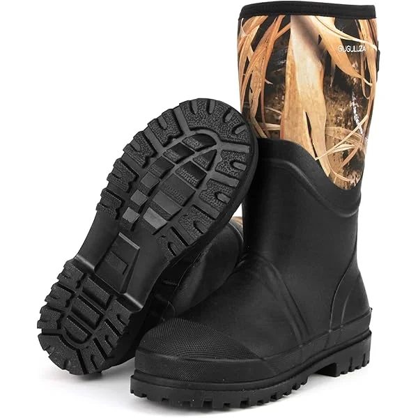 GUGULUZA Hunting Rubber Boots, Waterproof Hunting Boots with 6 mm Neoprene for Men, Insulated Rain Boots for Outdoors