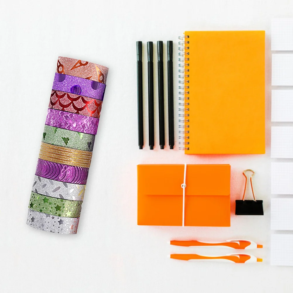 10pcs 3m*1.5cm Pure Color Printing Washi Tape Glitter Luminous Stickers