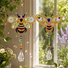 2PCS Bee 5D DIY Diamond Painting Wind Chimes Suncatcher Kit Double Sided Diamond Art Kits Suncatcher with Crystal Pendant for Home Wall Window Decor Adults DIY Art Craft