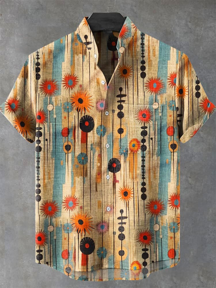 Men's Abstract Dandelion Holiday Cartoon Stand Collar Print Shirt PLUSCLOTHESMAN