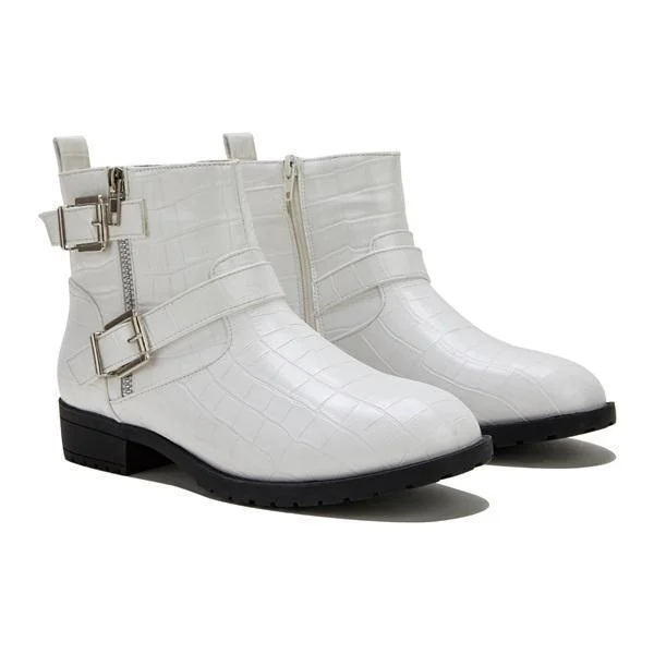 Women Trendy Bright Leather Zipper Buckle Ankle Boots