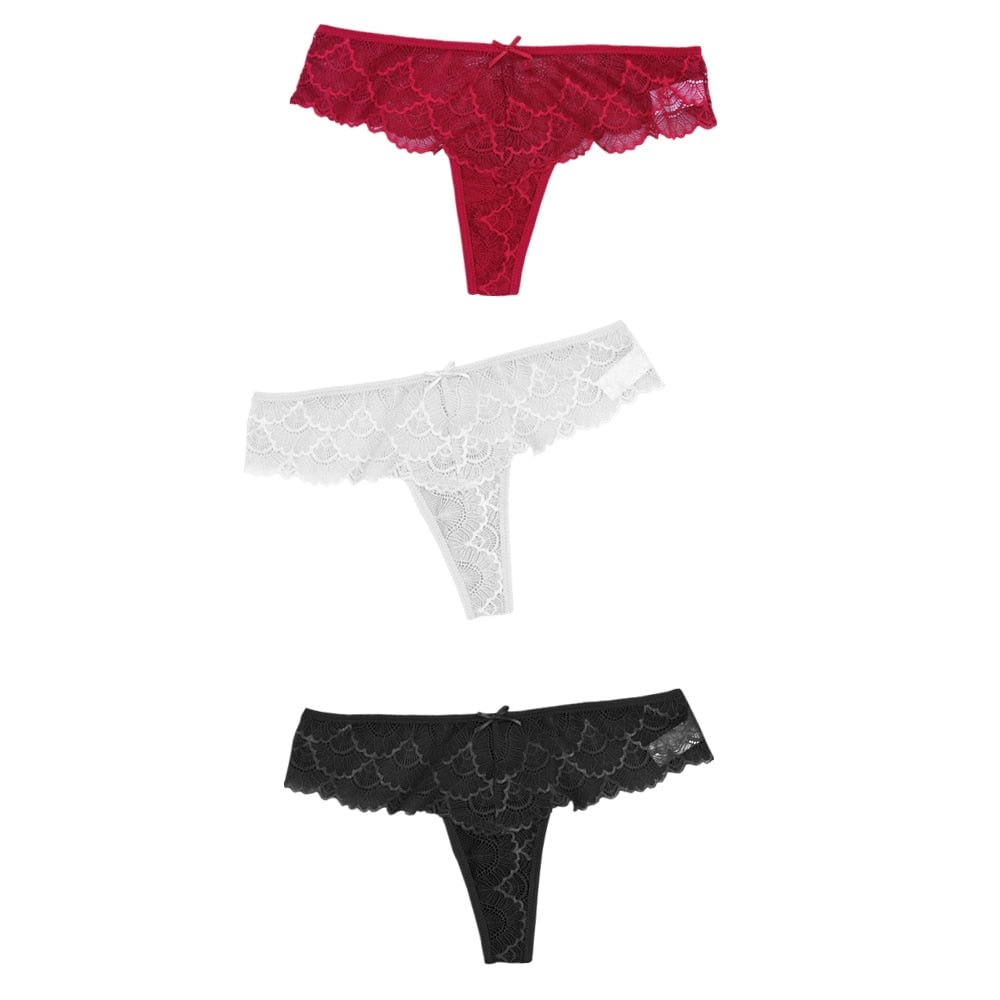 3pcs/lots Sexy Women's Panties Thong Full Lace Panties Tanga Transparent Underpants G String Hollow Out Low-Rise Female Lingerie
