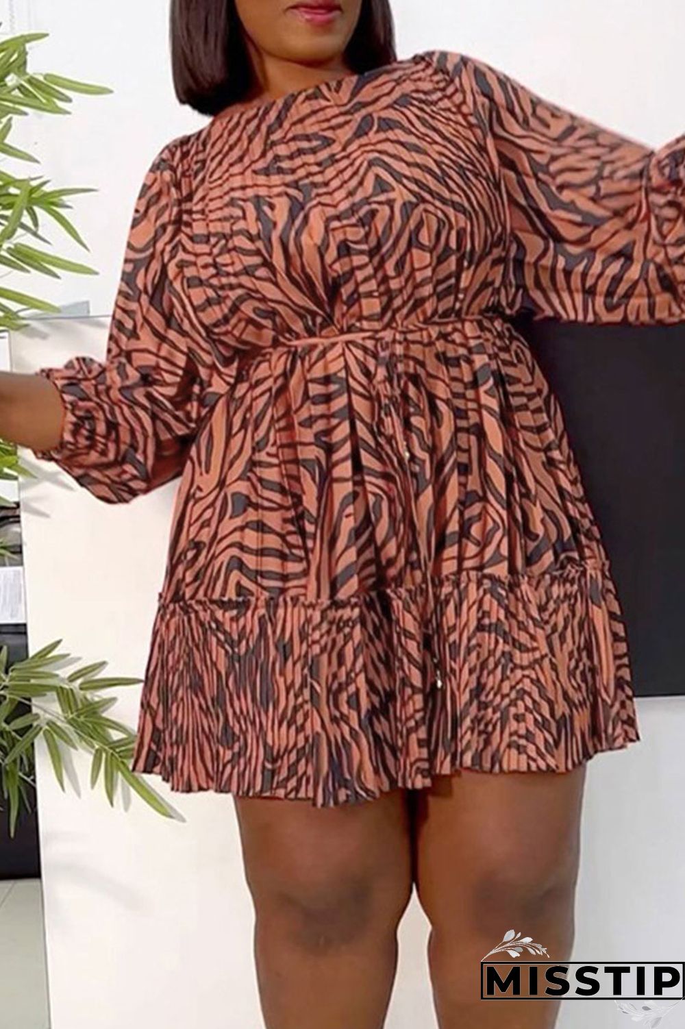 Blue Casual Print Patchwork Fold O Neck A Line Dresses