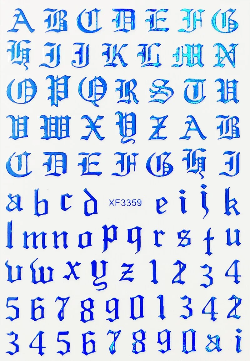 3D New Fashion Old English Font Manicure Design Black Nail Art Stickers Manicure Decal Stickers for Nails Decal Decoration-Nail Inspo