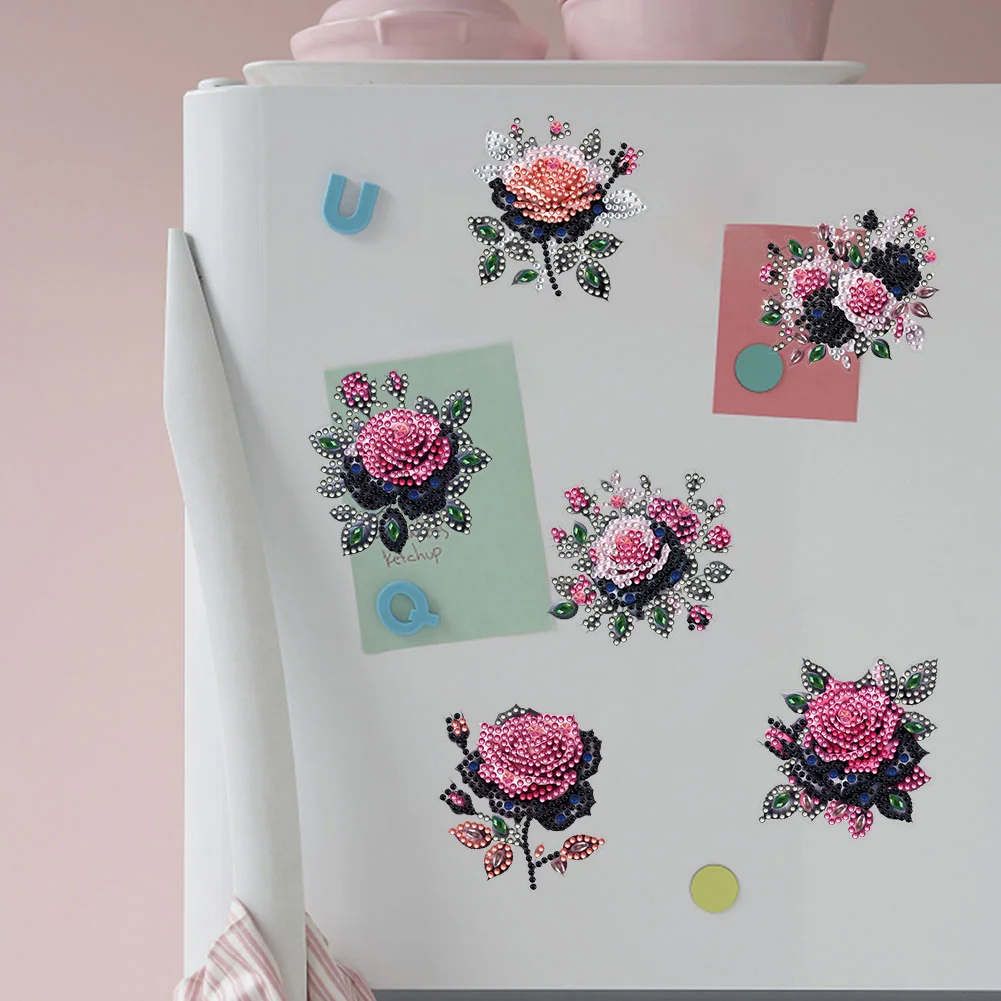6pcs DIY Rose Special Shape Diamond Painting Fridge Magnet for Adults Kids Beginners