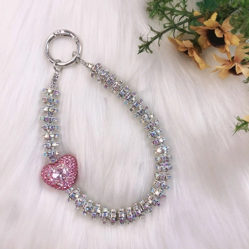 IG Style Shiny Ball Beaded Beaded Inlay Rhinestones Bag Pendant Keychain